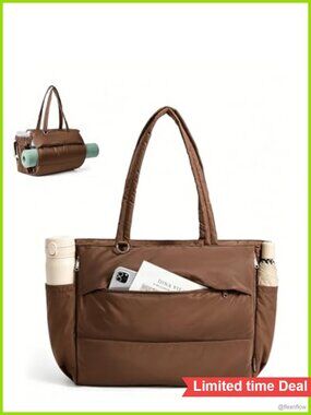 Quilted Puffy Tote Bag Yoga Gym Overnight Travel Handbag
